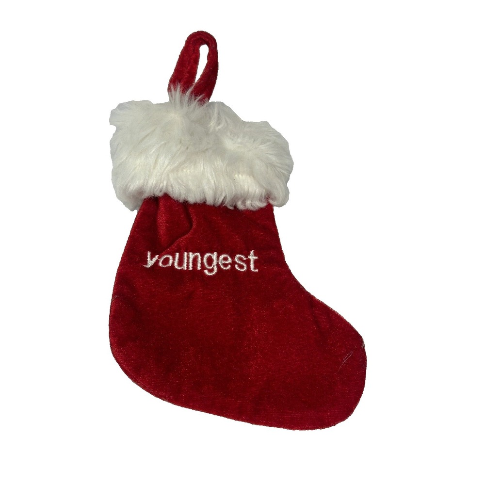 mini small red white christmas stocking family member‎ YOUNGEST